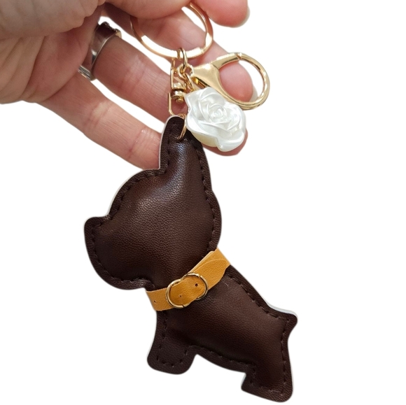 NEW Brown Dog + Flower Bag Charm/Keychain - Picture 2 of 3